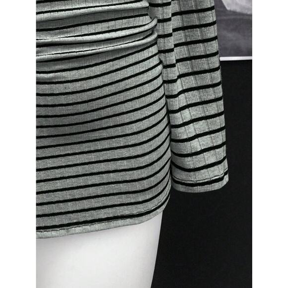 Emo Egirl E-girl Y2k Asymmetrical Shoulder Bodycon Gray Strip Dress XS, S, M, L - Picture 3 of 5